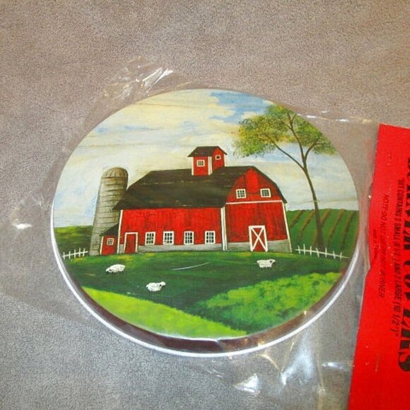 Set Of 4 Red Barn Electric Stove Top Burner Covers Range Decor Country Farmhouse - Picture 1 of 4